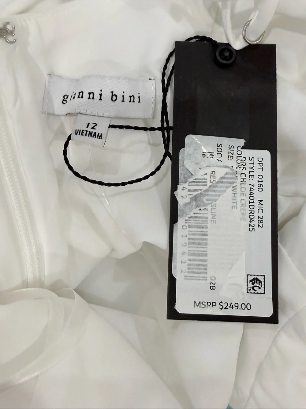 Gianni Bini Chloe A-Line Cut-Out Sequin(Pearl) Crepe White Party Dress NWT $249